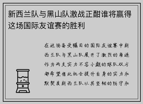 新西兰队与黑山队激战正酣谁将赢得这场国际友谊赛的胜利